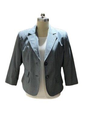 Vintage 90s New York & Company Gray Plaid Blazer - Tailored Fit - Like New